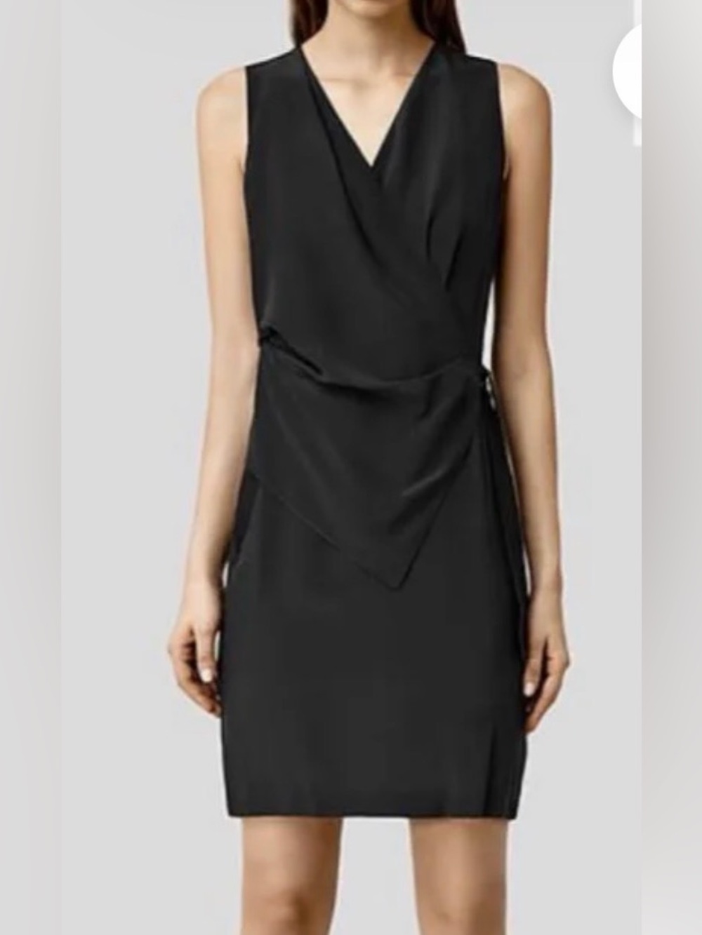 AllSaints Black Silk Blend Sleeveless Ashlar Wrap Dress Size 2 EUC